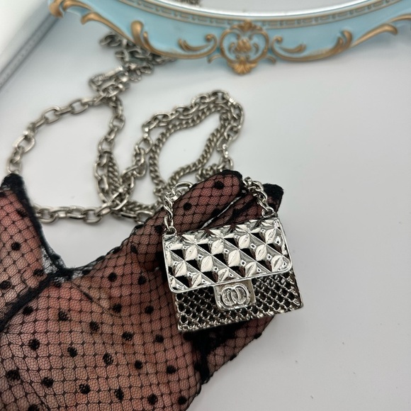 Anthropologie Mini Double Silver Chain Charm Belt/Bag